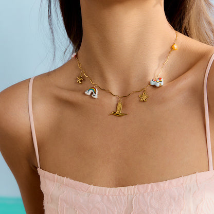 Whimsical Rainbow & Butterfly Charm Necklace