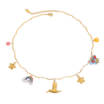 Whimsical Rainbow & Butterfly Charm Necklace