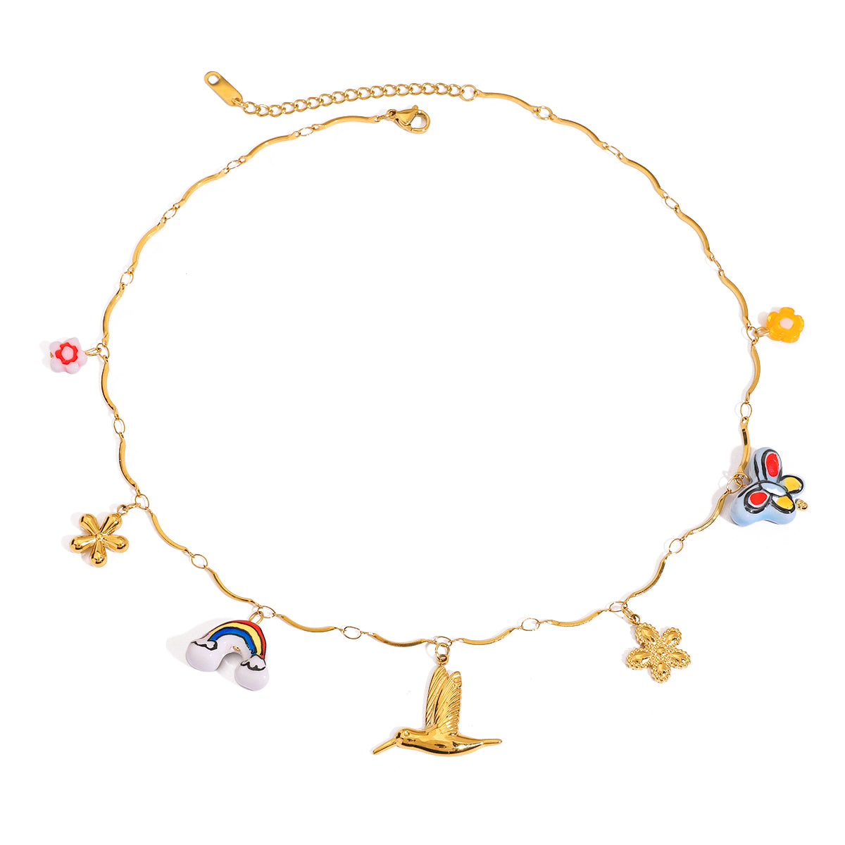 Whimsical Rainbow & Butterfly Charm Necklace