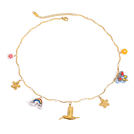 Whimsical Rainbow & Butterfly Charm Necklace