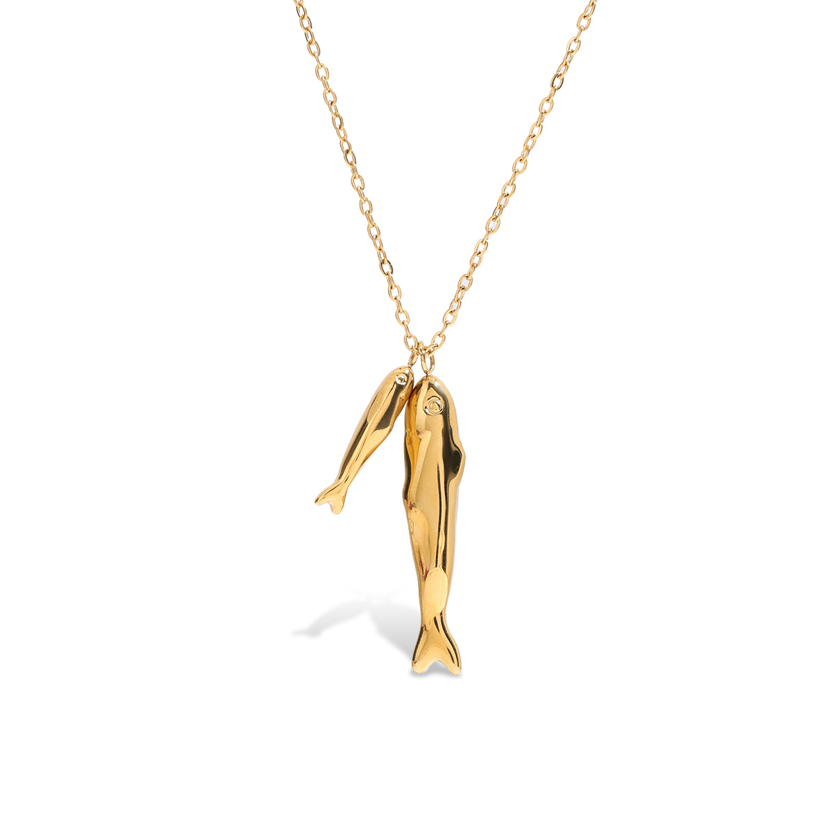 Sculptural Double Fish Pendant Necklace