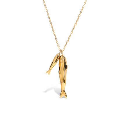 Sculptural Double Fish Pendant Necklace