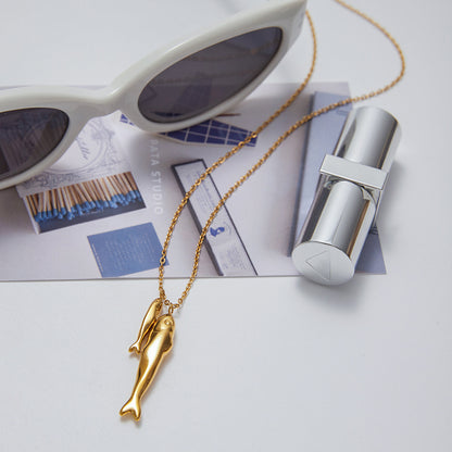 Sculptural Double Fish Pendant Necklace