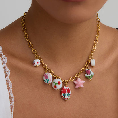 Pastel Ceramic Charm Necklace