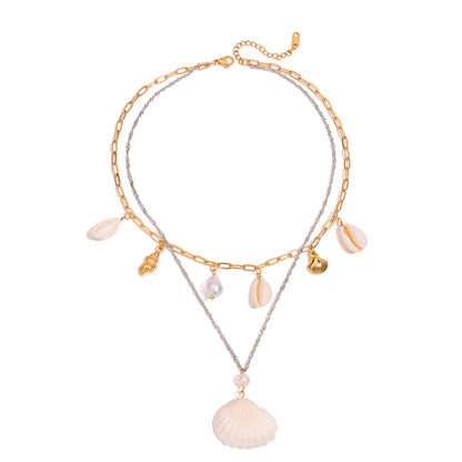 Layered Shell Charm Necklace