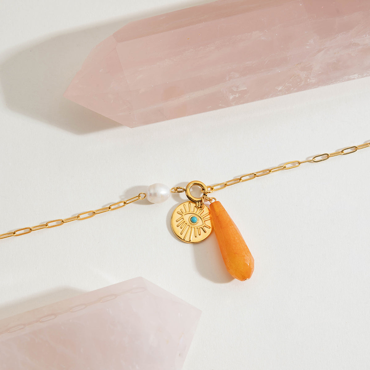 Sun Coin & Coral Drop Necklace