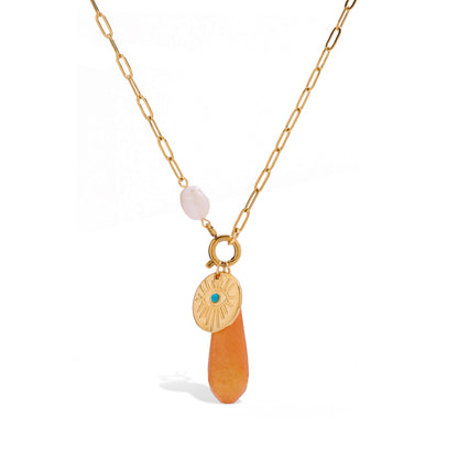 Sun Coin & Coral Drop Necklace