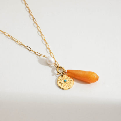 Sun Coin & Coral Drop Necklace