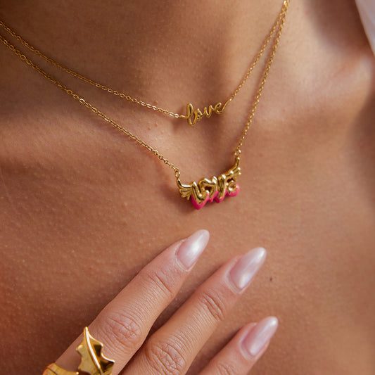 Love Script Enamel Necklace