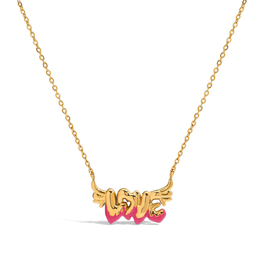Love Script Enamel Necklace