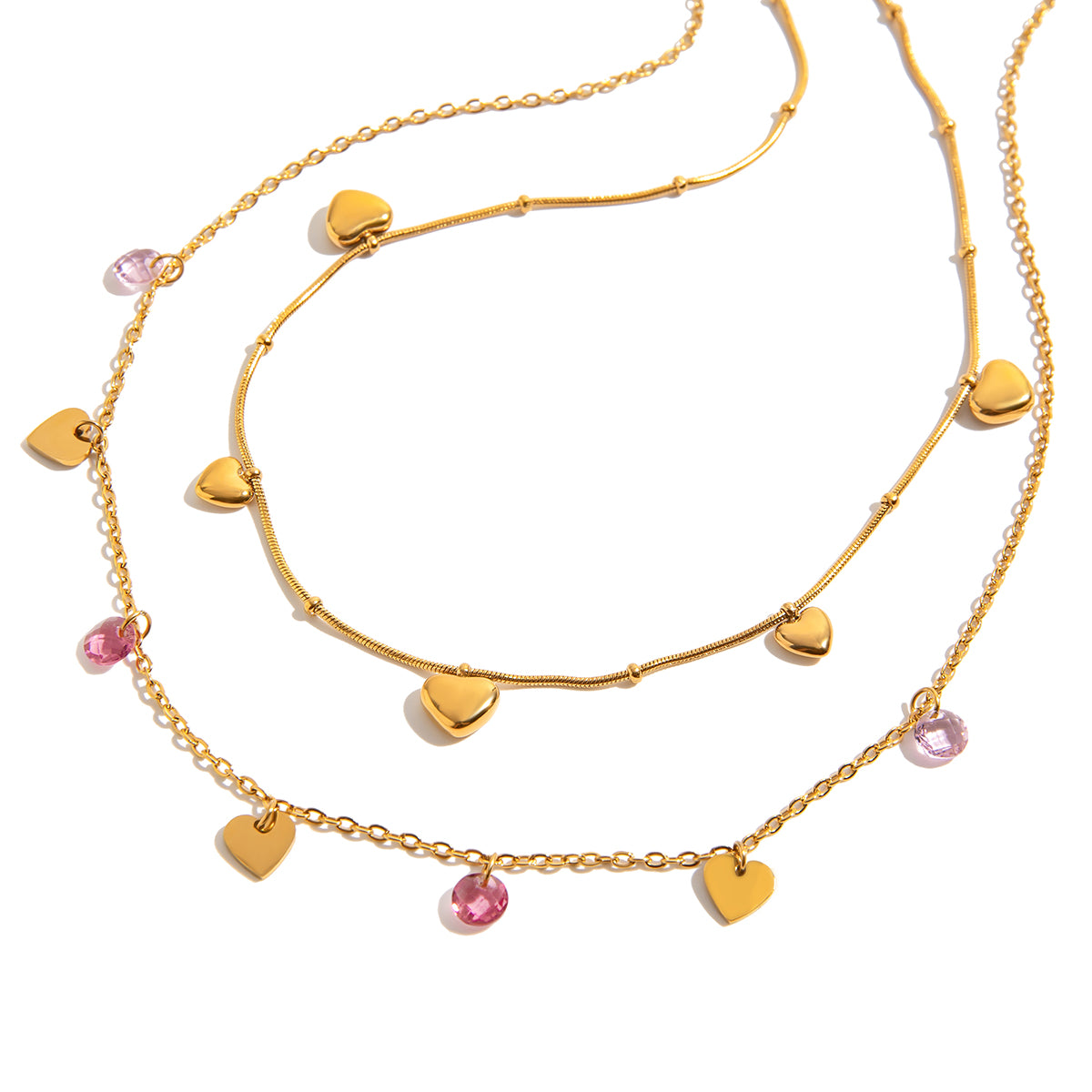 Pink Crystal Heart Charm Necklace