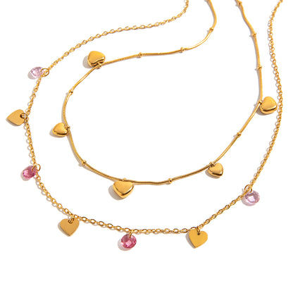 Pink Crystal Heart Charm Necklace