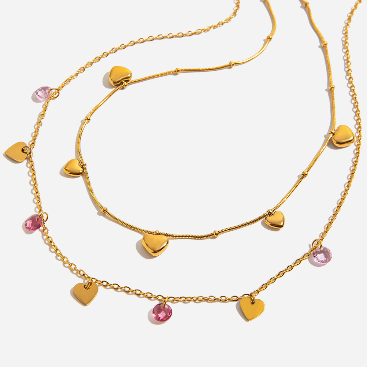 Pink Crystal Heart Charm Necklace