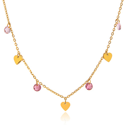 Pink Crystal Heart Charm Necklace