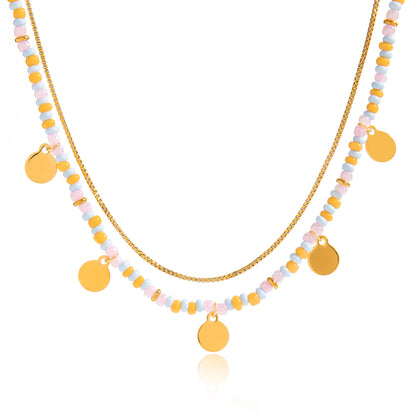 Gold Pastel Bead Layered Necklace