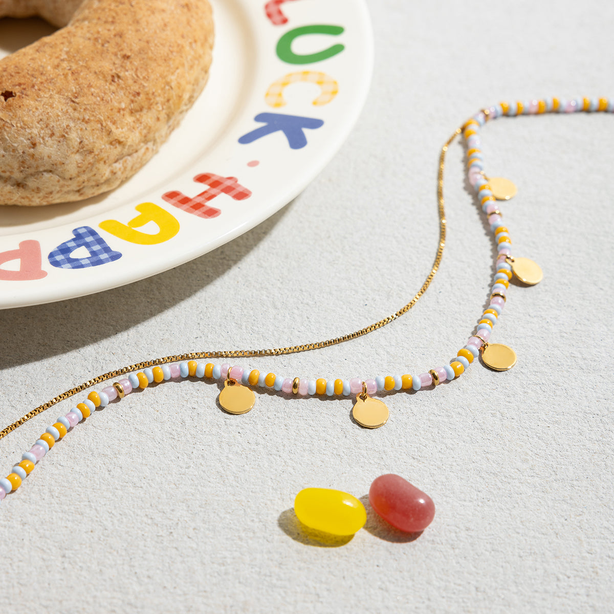 Gold Pastel Bead Layered Necklace