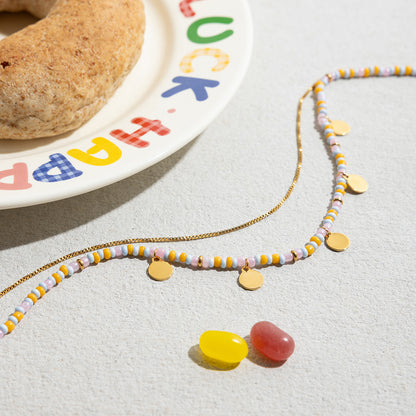 Gold Pastel Bead Layered Necklace
