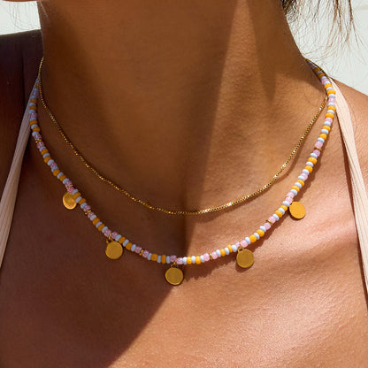 Gold Pastel Bead Layered Necklace