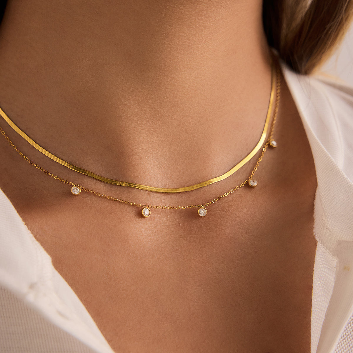 Dual-Texture Gold Layering Necklace