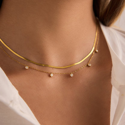 Dual-Texture Gold Layering Necklace