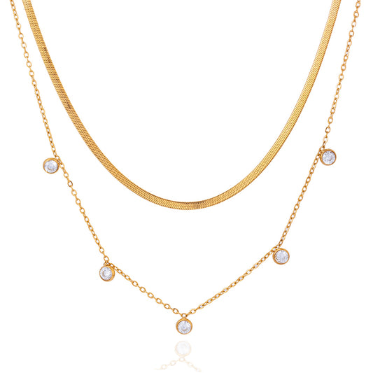 Dual-Texture Gold Layering Necklace