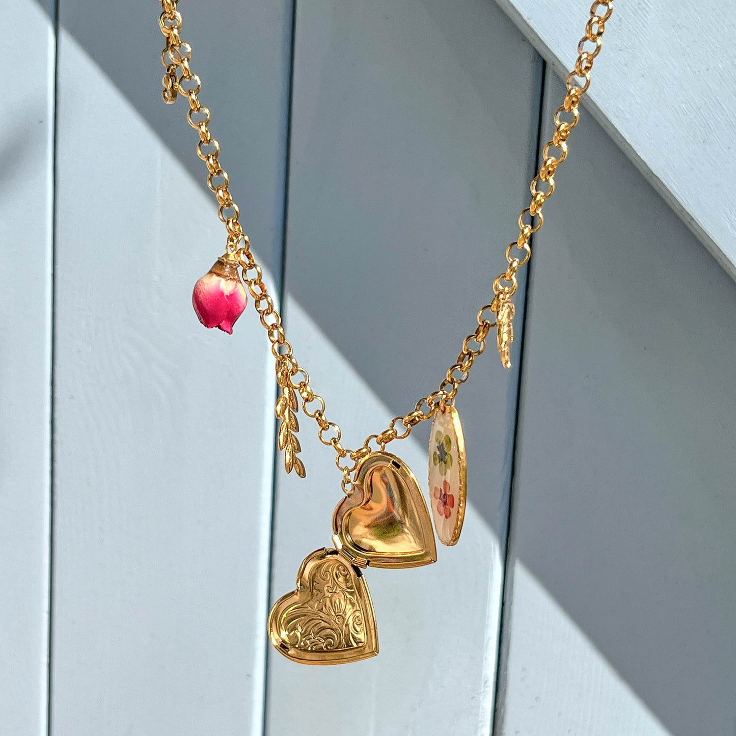 Romantic Heart & Floral Charm Necklace