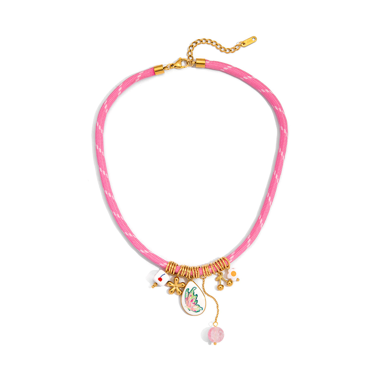 Pink Charm Cord Necklace