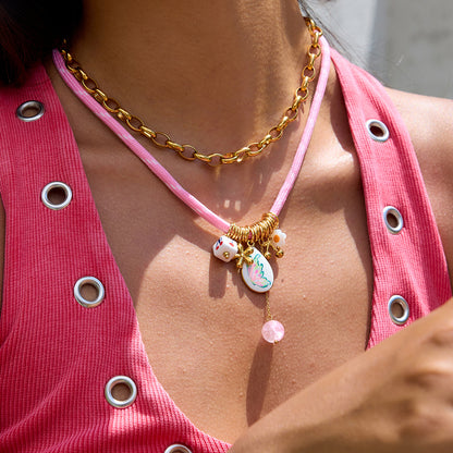 Pink Charm Cord Necklace