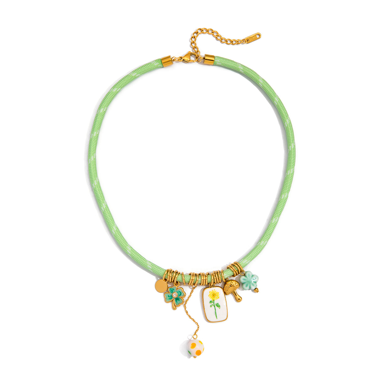 Pastel Green Charm Cord Necklace
