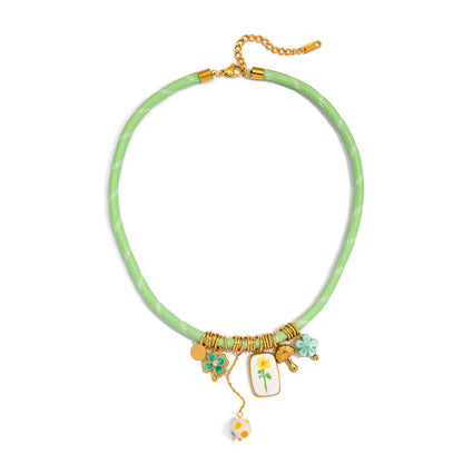 Pastel Green Charm Cord Necklace