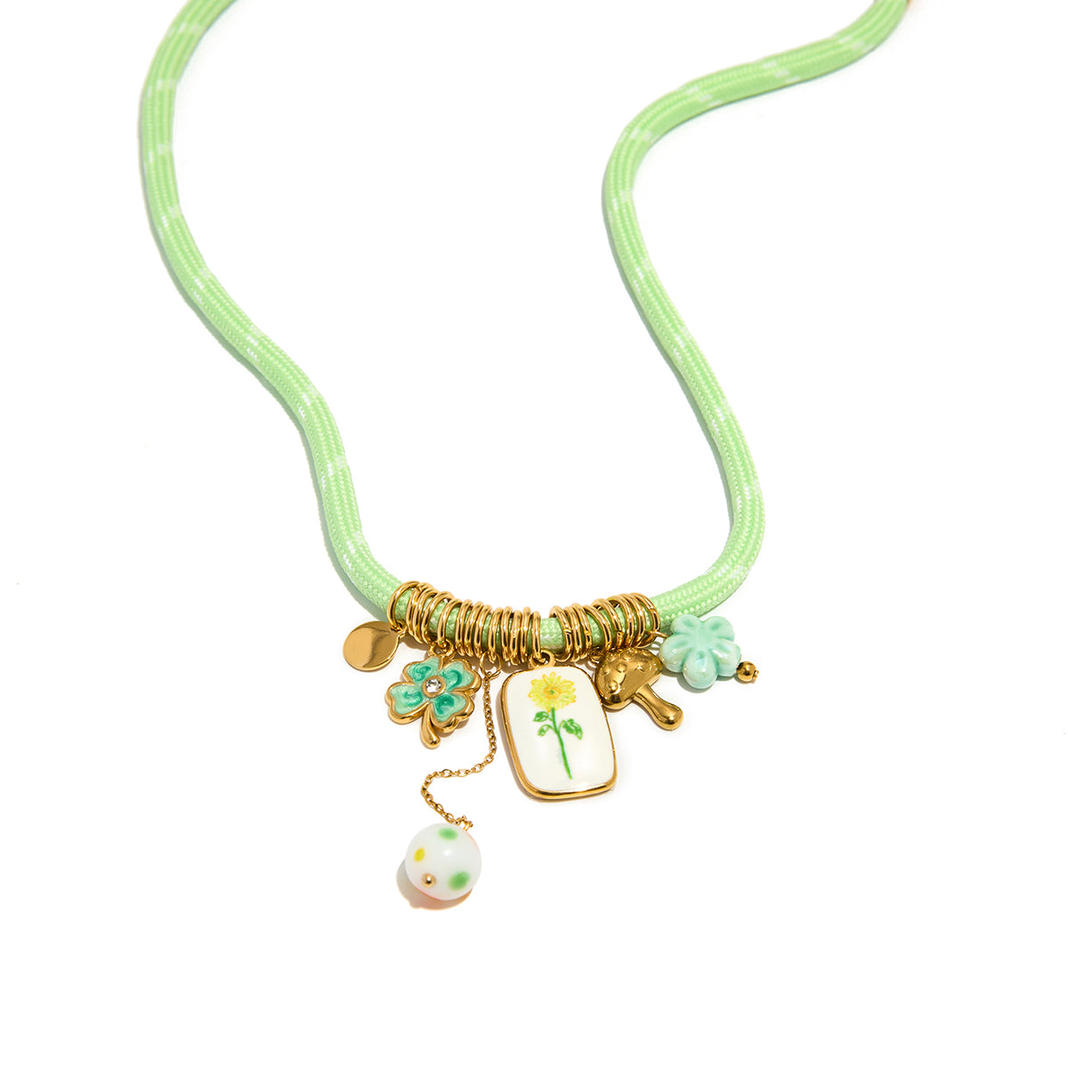 Pastel Green Charm Cord Necklace