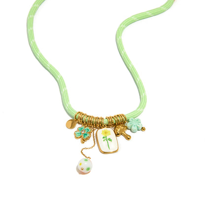 Pastel Green Charm Cord Necklace