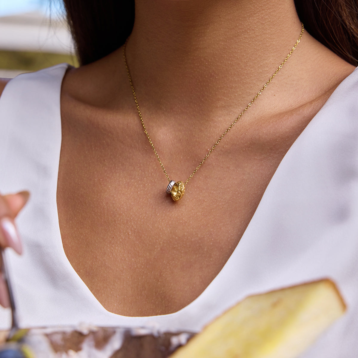 Two‑Tone Minimal Disc Necklace