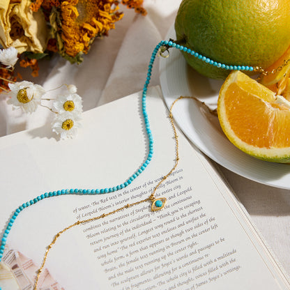 Turquoise Layered Necklace Set – Beaded Choker + Evil Eye Pendant