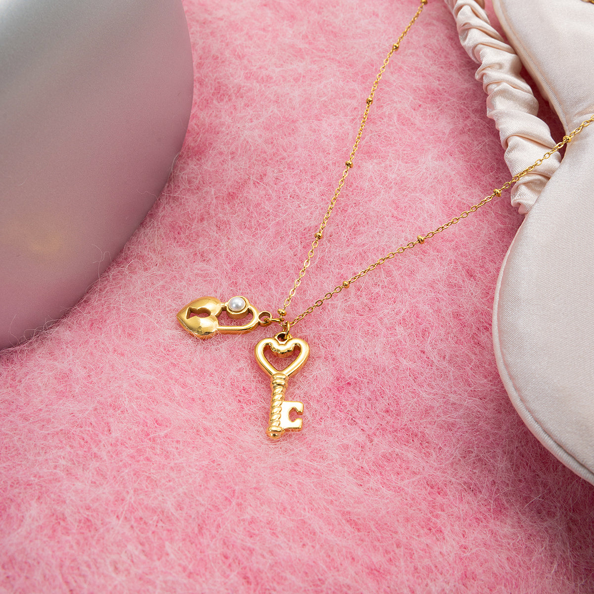 Heart & Key Charm Necklace