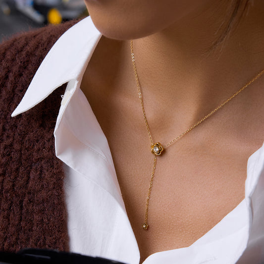 Golden Rose Bloom Y-Drop Necklace