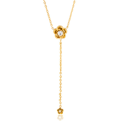 Golden Rose Bloom Y-Drop Necklace