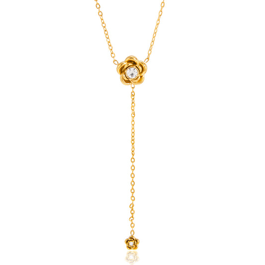 Golden Rose Bloom Y-Drop Necklace