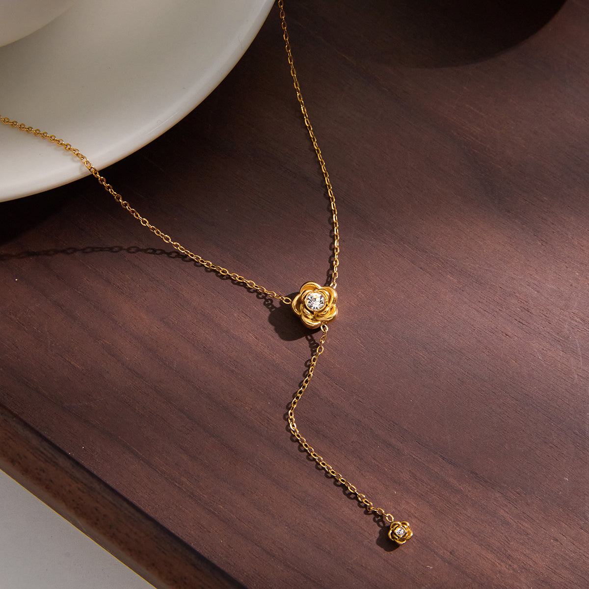 Golden Rose Bloom Y-Drop Necklace