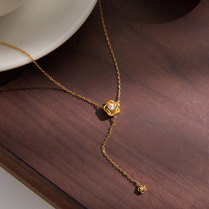Golden Rose Bloom Y-Drop Necklace