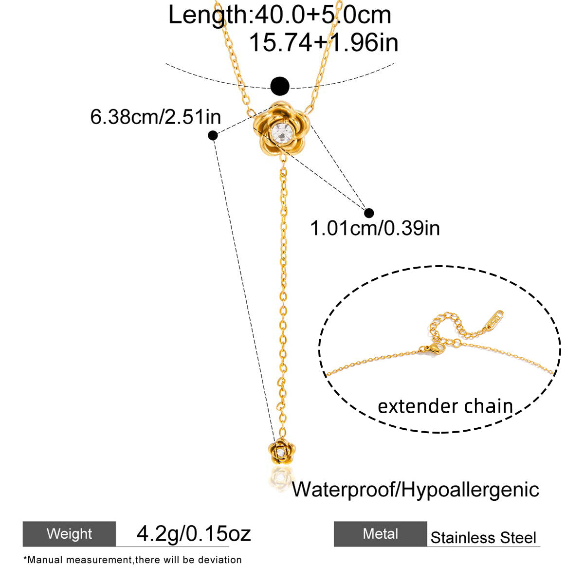 Golden Rose Bloom Y-Drop Necklace