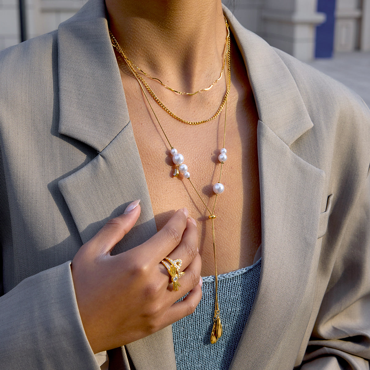 Celeste Pearl Lariat Necklace