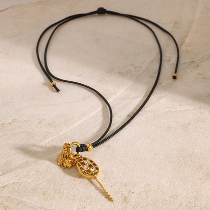 Boho Black Cord Seashell Necklace