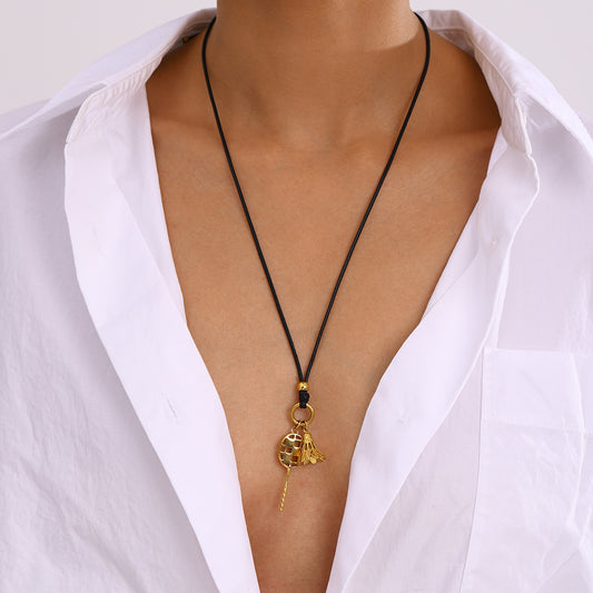 Boho Black Cord Seashell Necklace