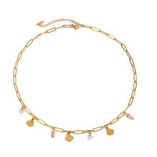Dainty Seashell & Pearl Chain Necklace