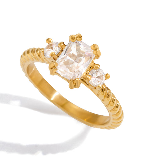 Emerald-Cut Trio Stone Ring