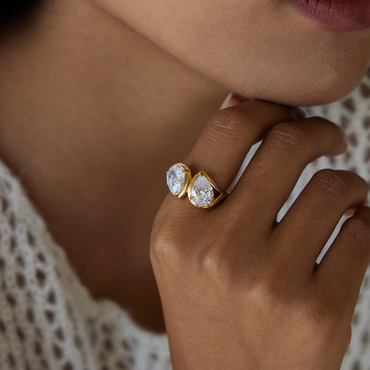 Double Teardrop Stone Ring