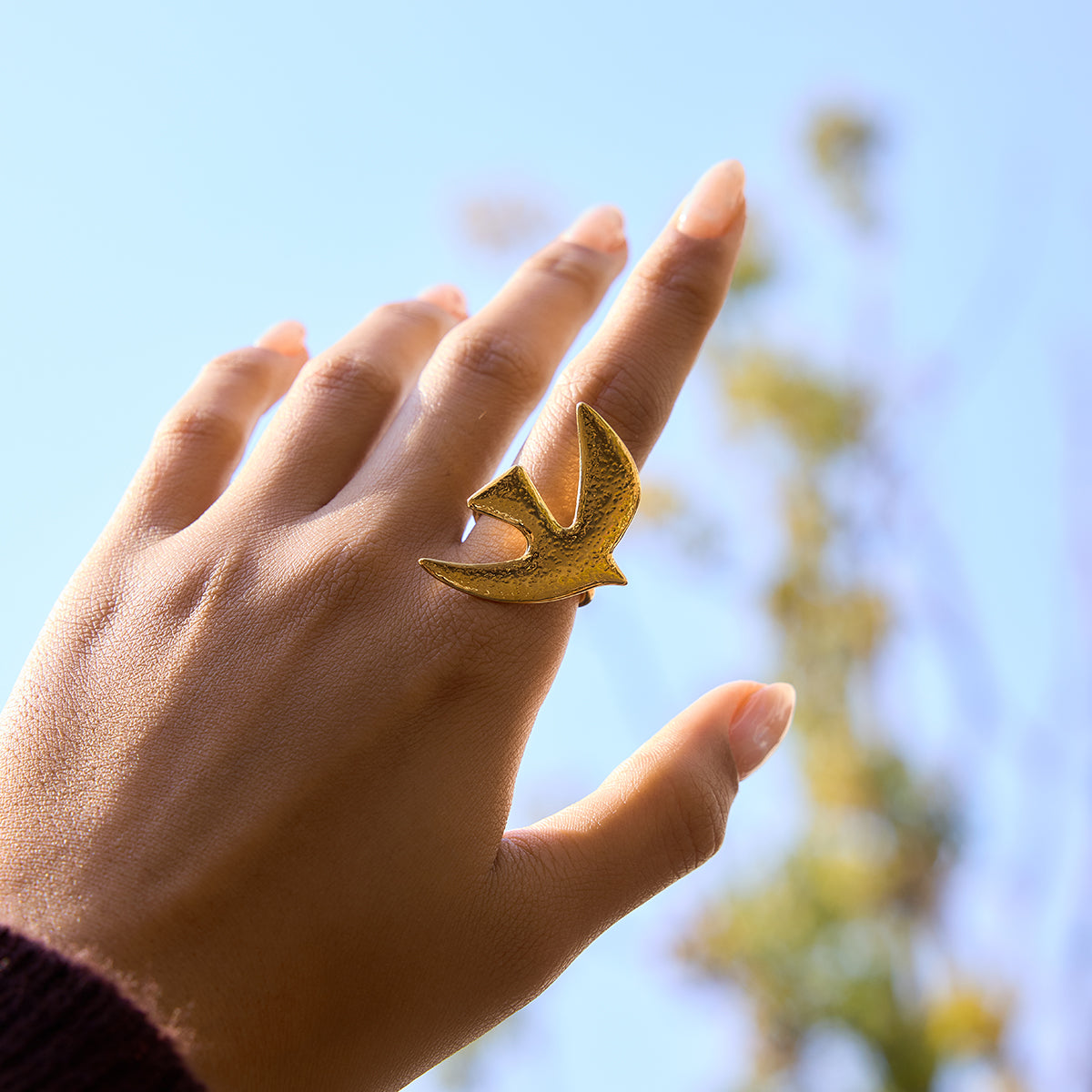 Textured Soaring Swallow Open Ring