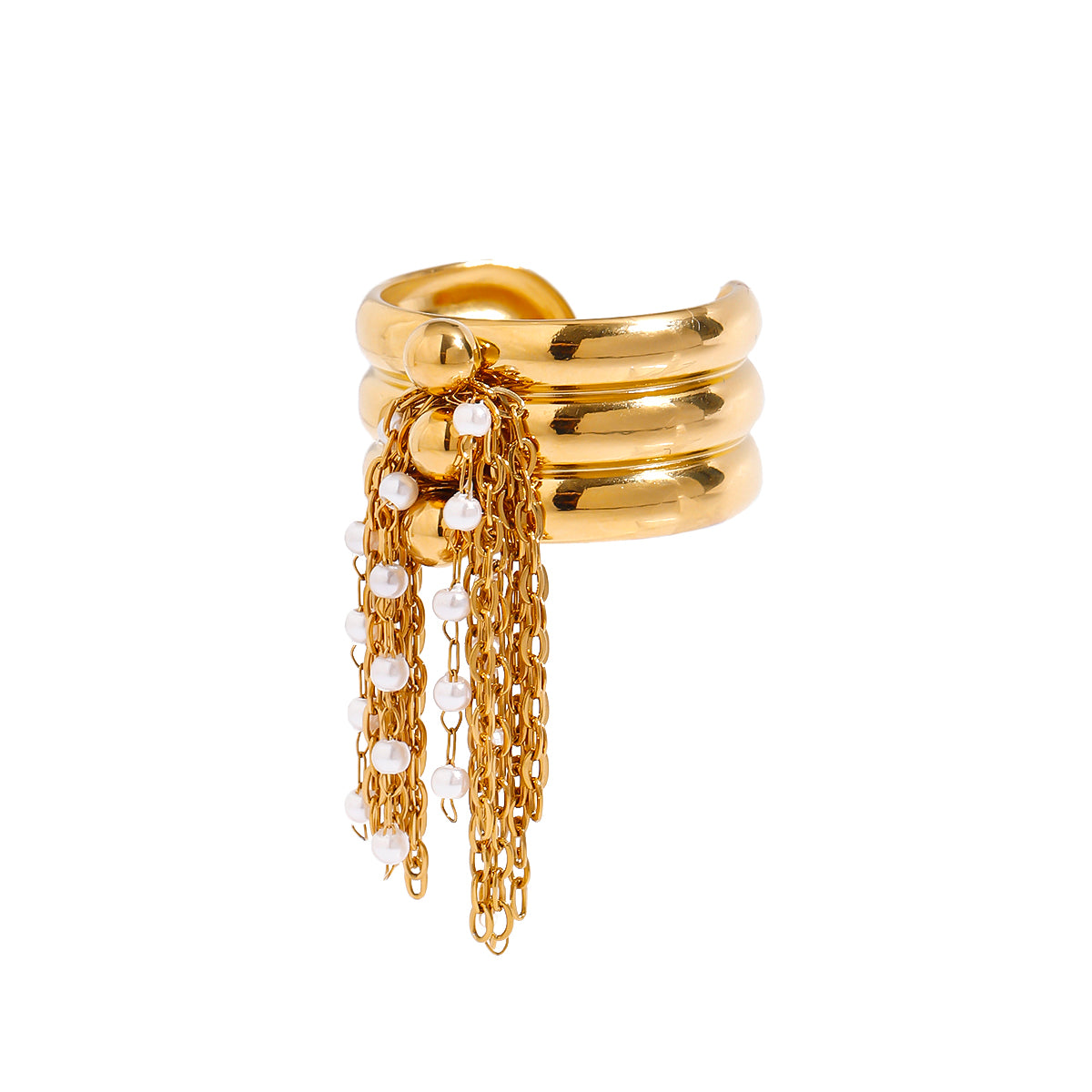 Gold Fringe Pearl Ring – Adjustable Open Band