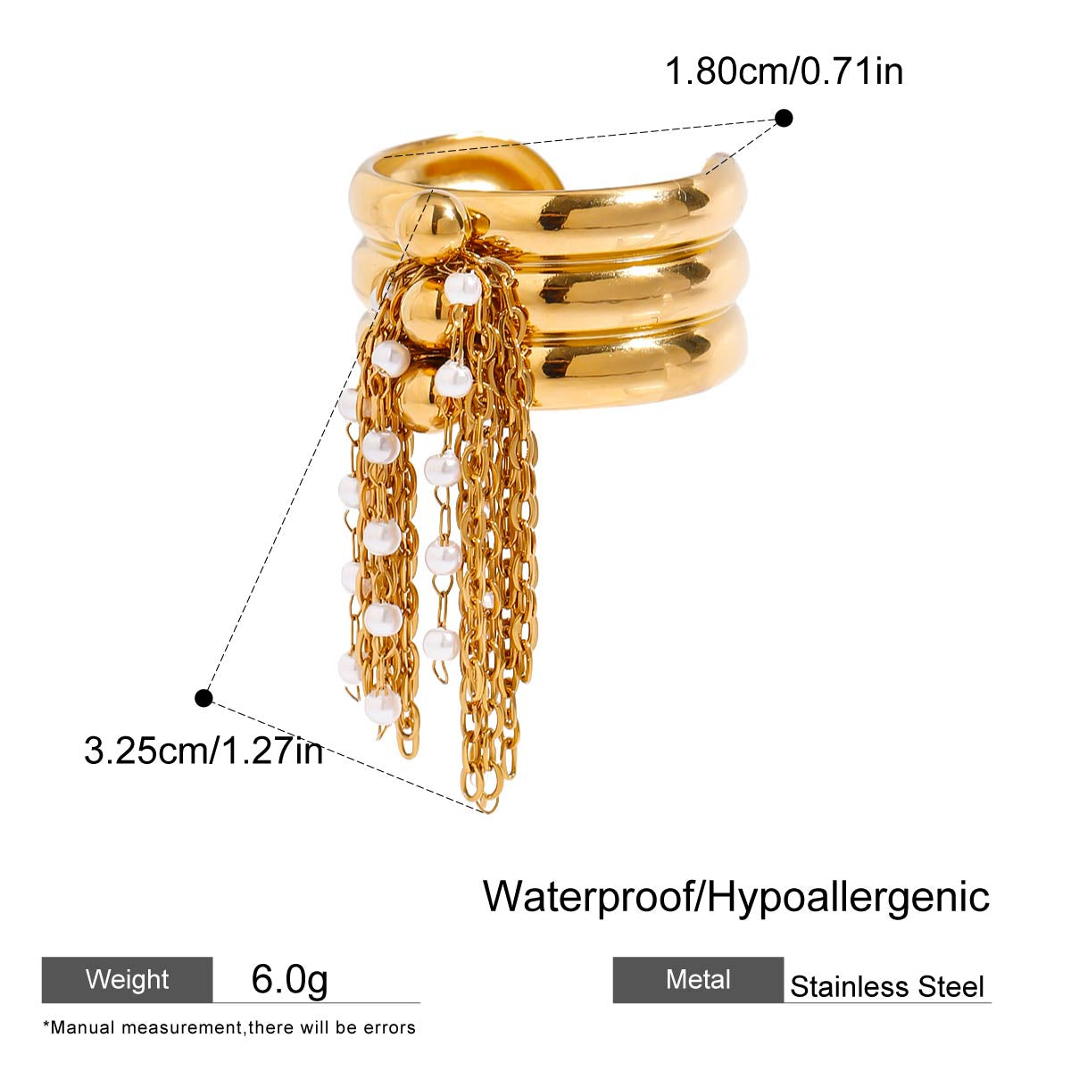 Gold Fringe Pearl Ring – Adjustable Open Band